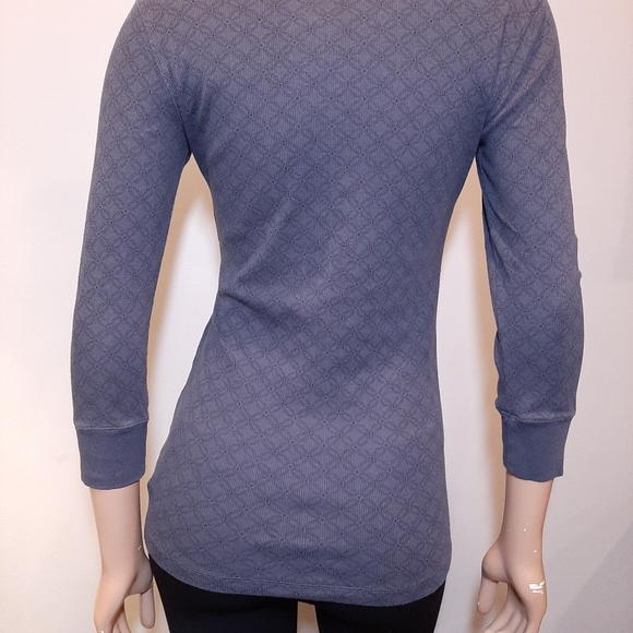 JOE FRESH Geometric Print Ribbed Split Neck Top 3/4 Sleeve Casual - Picture 9 of 14